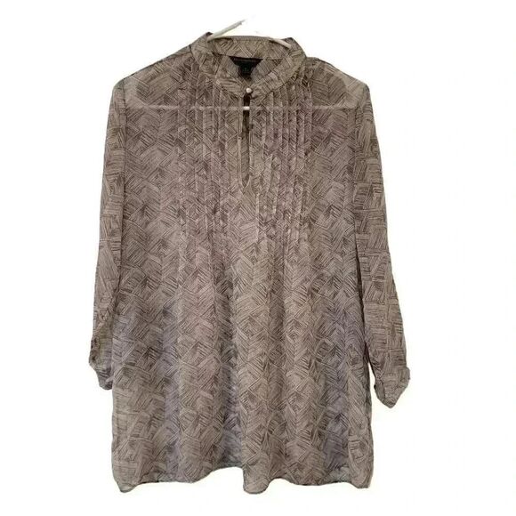 Banana Republic Women's Tan & White Poly Chiffon Sheer Blouse - Picture 1 of 8